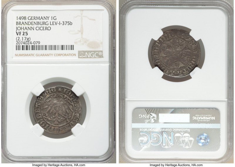 Brandenburg. Joachim Cicero Groschen (14)98 VF25 NGC, Berlin mint, Frey-468, Lev...