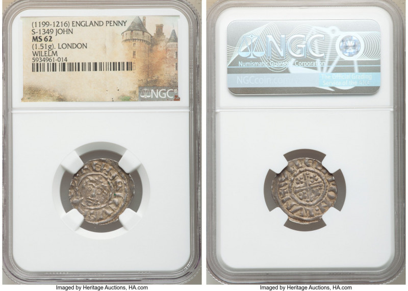 John (1199-1216) Penny ND (1199-1204/) MS62 NGC, London mint, Willelm as moneyer...