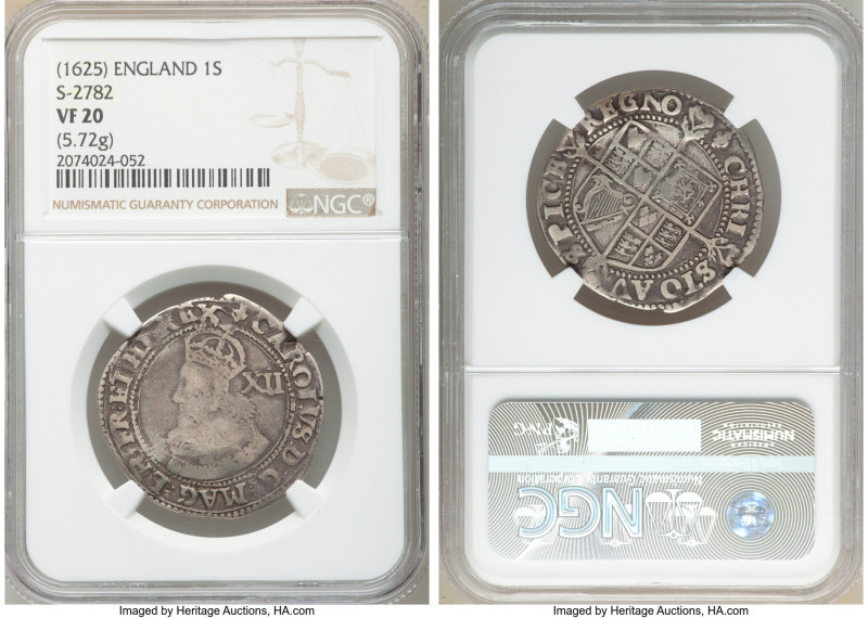 Charles I Shilling ND (1625) VF20 NGC, Tower mint, Lis mm, S-2782. 5.72gm. 

H...