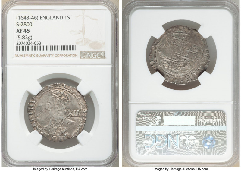 Charles I Shilling ND (1643-1646) XF45 NGC, Tower mint (under Parliament), S-280...