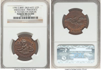 Middlesex. Pidcock's copper 1/2 Penny Token 1795 MS64 Brown NGC, D&H-415. Edge: Payable in Dublin. PIDCOCKS EXHIBITION lion lying left supporting shie...