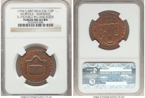 Norfolk. Norwich copper 1/2 Penny Token 1794 MS65 Brown NGC, D&H-22b. Edge: Payable in Lancaster. PAYABLE AT J CLARKES MARKET PLACE NORWICH muff and t...