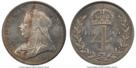 Victoria 4-Piece Certified Prooflike Maundy Set 1893 PCGS, 1) Penny - PL66, KM775, S-3947 2) 2 Pence - PL65, KM776, S-3946 3) 3 Pence - PL66, KM777, S...