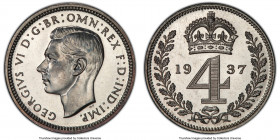 George VI 4-Piece Certified Proof Maundy Set 1937 PR66 PCGS, 1) Penny, KM846, S-4090 2) 2 Pence, KM847, S-4089 3) 3 Pence, KM850, S-4088, Crowned "3" ...
