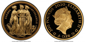 Elizabeth II gold Proof "The Three Graces" 200 Pounds (2 oz) 2020 PR70 Deep Cameo PCGS, KM-Unl. Mintage: 335. From the Great Engravers Series. A subli...