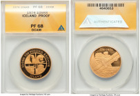 Republic gold Proof 10,000 Kronur 1974 PR68 Deep Cameo ANACS, KM22. Commemorates 1100th Anniversary of first settlement. AGW 0.4485 oz. 

HID0980124...