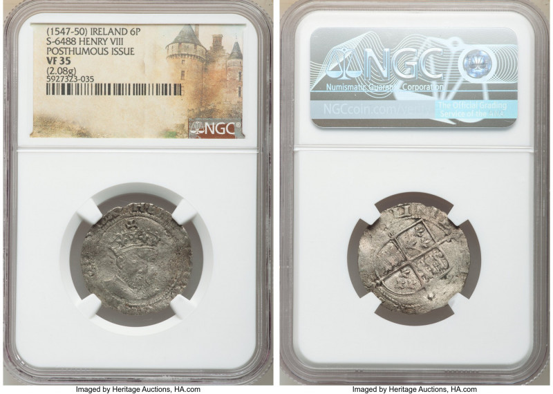 Edward VI (1547-1553), in the name of Henry VIII 6 Pence ND (1547-1550) VF35 NGC...