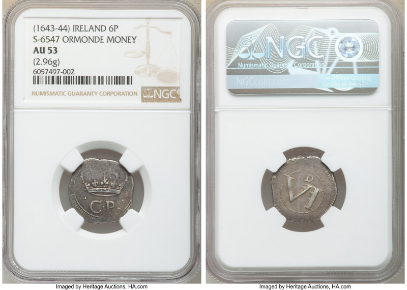 Charles I "Ormonde" 6 Pence ND (1643-1644) AU53 NGC, KM59, S-6547. 2.96gm. The G...