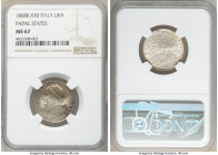 Papal States. Pius IX Lira Anno XXII (1868)-R MS67 NGC, Rome mint, KM1378. Pastel tints of pink, gold and blue toning. 

HID09801242017

© 2020 He...
