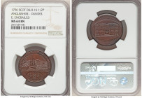 Angusshire. Dundee copper 1/2 Penny Token 1796 MS64 Brown NGC, D&H-16. Edge: Engrailed. MARE ET COMMERCIUM COLIMUS / DEI DONUM. A ship in a harbor, ch...