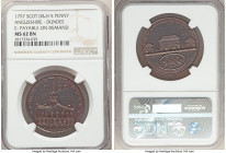 Angusshire. Dundee copper Penny Token 1797 MS62 Brown NGC, D&H-5. Edge: PAYABLE ON DEMAND. DUNDEE PENNY building dividing date 17 97, in ex. TOWN HOUS...
