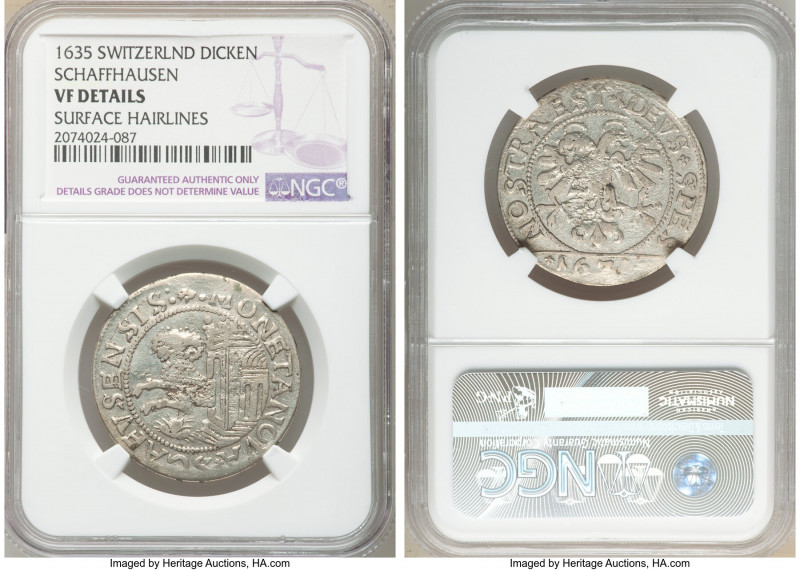 Schaffhausen. Canton Dicken 1635 VF Details (Surface Hairlines) NGC, KM42. Rare ...