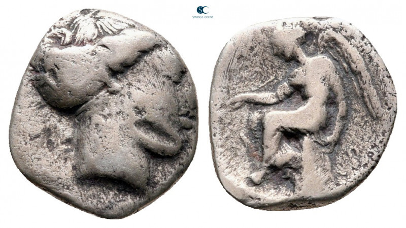 Bruttium. Terina circa 420-400 BC. 
Triobol AR

12 mm, 1,09 g



nearly v...