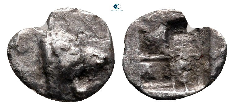 Thraco Macedonian Region. Uncertain mint circa 500-450 BC. 
Hemiobol AR

8 mm...