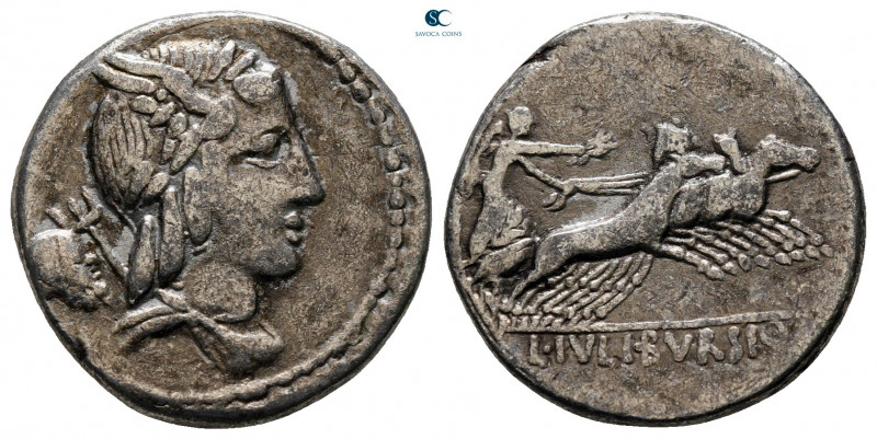 L. Julius Bursio 85 BC. Rome
Denarius AR

19 mm, 3,70 g



very fine