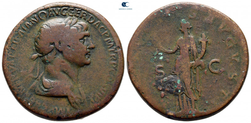 Trajan AD 98-117. Rome
Sestertius Æ

33 mm, 26,78 g



nearly very fine