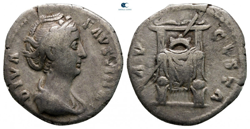 Diva Faustina I AD 140-141. Rome
Denarius AR

18 mm, 2,77 g



nearly ver...