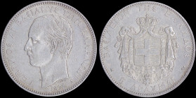 GREECE: 5 Drachmas (1876 A) in silver with mature head of King George I facing left and inscription "ΓΕΩΡΓΙΟΣ Α! ΒΑΣΙΛΕΥΣ ΤΩΝ ΕΛΛΗΝΩΝ". Cleaned and sm...