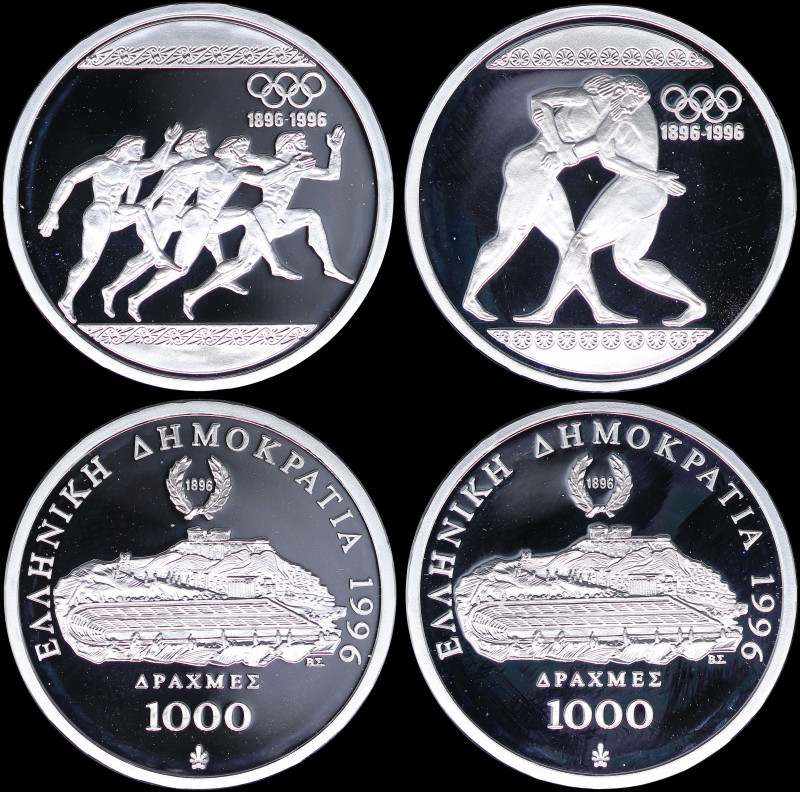 GREECE: Set of 2x 1000 Drachmas (1996) in silver (0,925) commemorating the 1896 ...