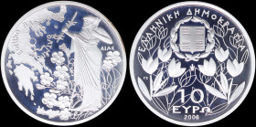 GREECE: 10 Euro (2006) in silver (0,925) commemorating the Mount Olympus National Park / Zeus. Inside its official case with CoA with no "00704". (Hel...