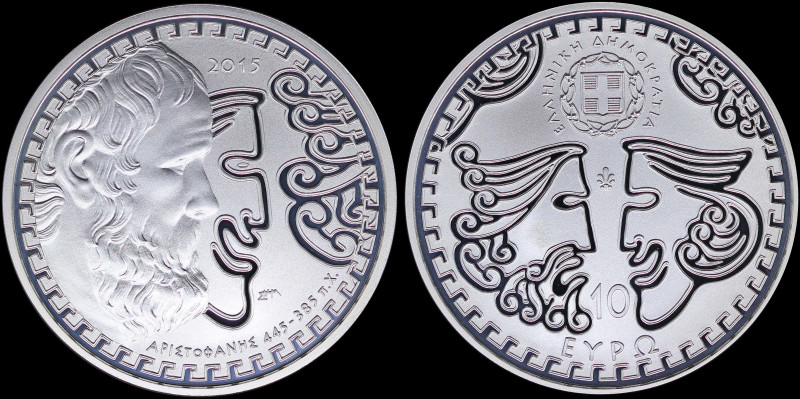 GREECE: 10 Euro (2015) in silver (0,925) commemorating Greek poets / Aristophane...
