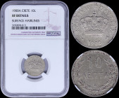 GREECE: 10 Lepta (1900 A) in copper-nickel with Royal Crown and inscription "ΚΡΗΤΙΚΗ ΠΟΛΙΤΕΙΑ". Variety: Medal alignment. Inside slab by NGC "XF DETAI...