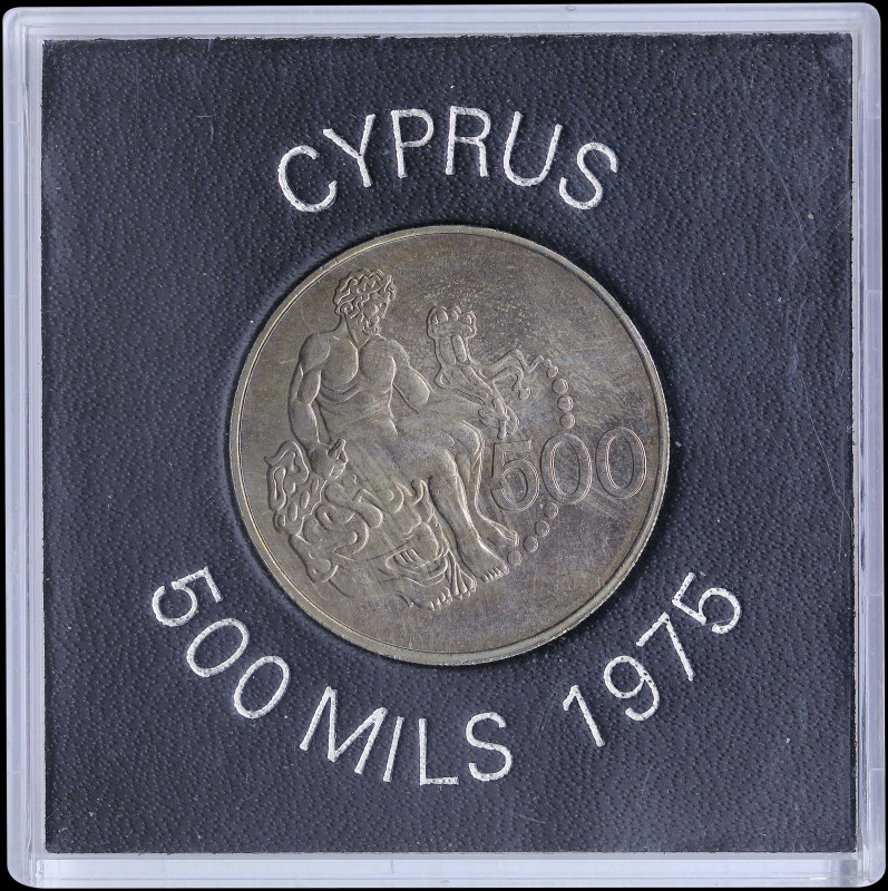 CYPRUS: 500 Mils (1975) in copper-nickel with shielded Arms within wreath. Hercu...