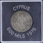 CYPRUS: 500 Mils (1975) in copper-nickel with shielded Arms within wreath. Hercules and the Nemean lion on reverse. Inside official case. (KM 44) & (F...