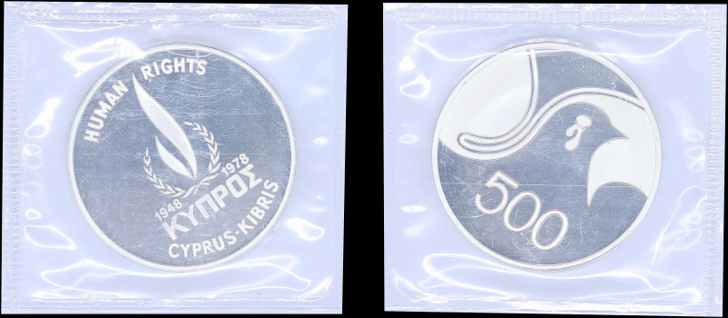 CYPRUS: 500 Mils (ND 1978) in silver (0,925) commemorating the human rights with...