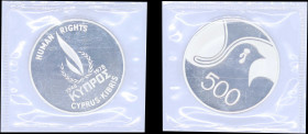 CYPRUS: 500 Mils (ND 1978) in silver (0,925) commemorating the human rights with flame within wreath. Stylized crying dove above denomination reverse....