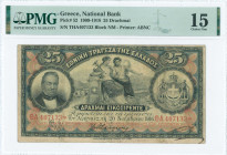 GREECE: 25 Drachmas (20.11.1916) in black on red and blue unpt with portrait of G Stavros at left, Arms of King George I at right and Agriculture and ...