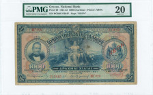 GREECE: 1000 Drachmas (1922 ΝΕΟΝ issue / old date 17.7.1921) in blue on multicolor unpt with portrait of G Stavros at left, Demeter at center and Arms...