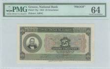 GREECE: Proof of face of 25 Drachmas (15.4.1923) in black on green and multicolor unpt with portrait of G Stavros at left. Uniface, annotations by pen...