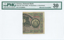 GREECE: Right part of 10 Drachmas (15.4.1914) (Bisected Hellas #53) of 1922 Emergency issue. Signature by Valaoritis. Inside holder by PMG "Very Fine ...