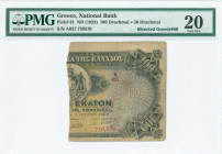 GREECE: Right part of 100 Drachmas (1.7.1900) (bisected Hellas #51) of 1922 Emergency issue. S/N: "A027 730570". Inside holder by PMG "Very Fine 20". ...