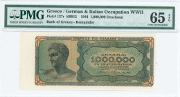 GREECE: Left marginal remainder of 1 million Drachmas (29.6.1944) in black on blue-green and pale orange unpt with youth from Anticythera at left. Pri...