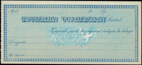 GREECE: Bank check issued by Ionian Bank Limited in blue on light blue unpt with Banks Coat of Arms at center in unpt. Unused. Uncirculated.