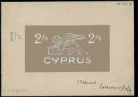 GREECE: Progressive proof of back of 2 Shillings in carton paper with handwritten date (26.11.1919). Winged lion between value above inscription "CYPR...