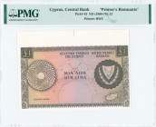 GREECE: Upper marginal printers remnant of 1 Pound (ND 1966-78) in brown on multicolor unpt with Arms at right and map of Cyprus at lower right. Witho...