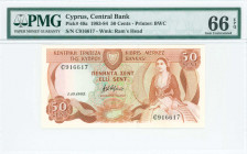 GREECE: 50 Cents (1.10.1983) in light brown on green and multicolor unpt with woman seated at right and Arms at top left center. S/N: "C 916617". WMK:...