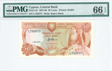 GREECE: 50 Cents (1.10.1988) in light brown on green and multicolor unpt with woman seated at right and Arms at top left center. S/N: "L 732875". WMK:...
