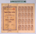 GREECE: "GENERAL Co. OF ATHENS & PIRAEUS TRAMWAYS" bond certificate for 1 dividend share (No. 14443), issued on 1900. With 20 coupons attached. Inside...