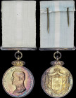GREECE: Royal Household Medal of King Constantine I (1913-1917 / 1920-1922). 1st Class: Gilt (silver). With full original ribbon. (Stratoudakis 604.1)...