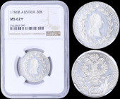 AUSTRIA: 20 Kreuzer (1786 B) in silver (0,583) with bust of Joseph II facing right. Crowned imperial double-headed eagle, shield on breast and value b...