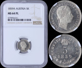 AUSTRIA: 5 Kreuzer (1859 A) in silver (0,375) with laureate head of Franz Joseph I facing right. Crowned denomination above date and spray. Inside hol...