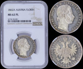 AUSTRIA: 1 Florin (1862 A) in silver (0,900) with laureate head of Franz Joseph I facing right. Crowned imperial eagle on reverse. Inside slab by NGC ...