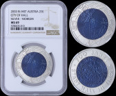 AUSTRIA: 25 Euro (2003) in bi-metallic 7,15gr pure Niobium with blue color center in a 10gr silver (0,900) ring commemorating City of Hall in Tyrol wi...