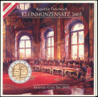 AUSTRIA: Euro coin set (2005) composed of 1 Cent to 2 Euro. Inside official blister commemorating the Austrian State Treaty. (KM MS14). Brilliant Unci...