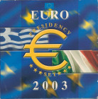 EUROPEAN UNION: Euro Presidency set (2003) composed of 1 Euro coins from all the countries of the Euro area and two medals (Greek and Italian editions...