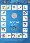 RUSSIA: Set of 4 coins of 25 Rubles (2014) in copper-nickel and 1 banknote of 100 Rubles (2014) inside memorable album for the XXII Olympic Winter Gam...